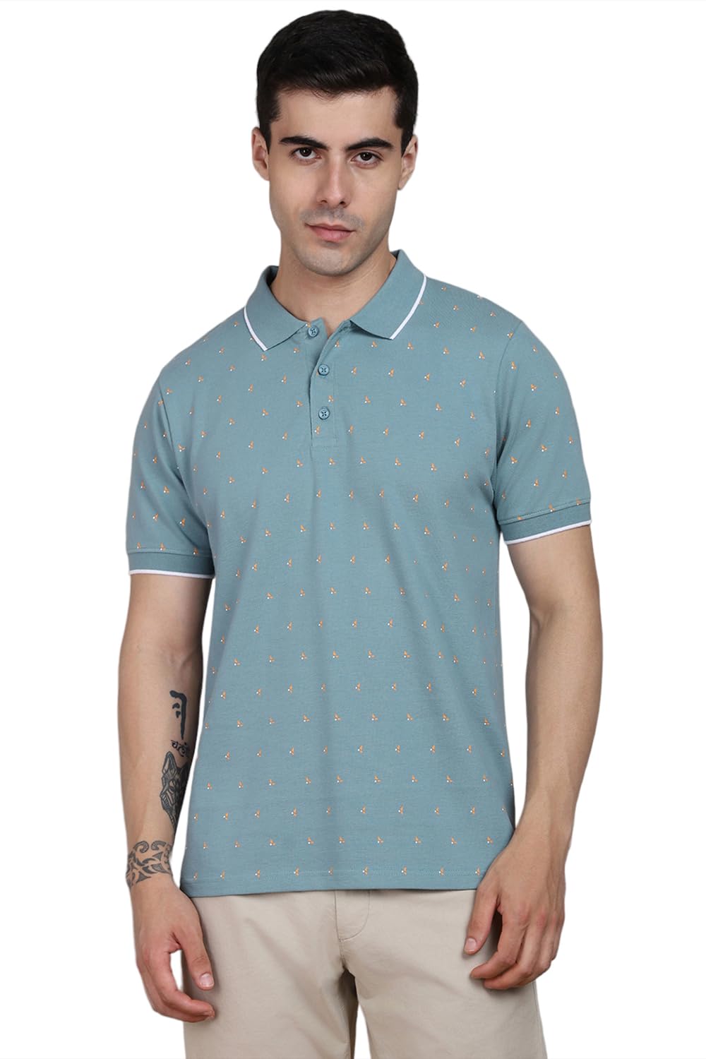 Dennis Lingo Mens Cotton Sea Green Micro Print Polo T-Shirt