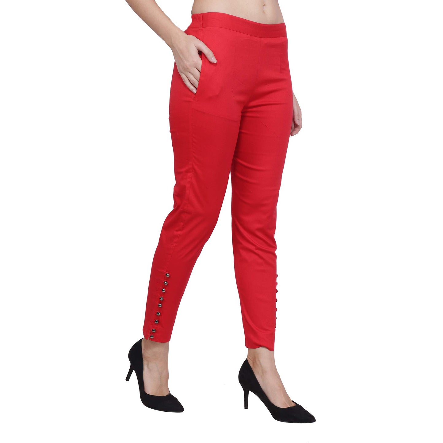 POPWINGS Casual Cotton Trousers for Womens Red