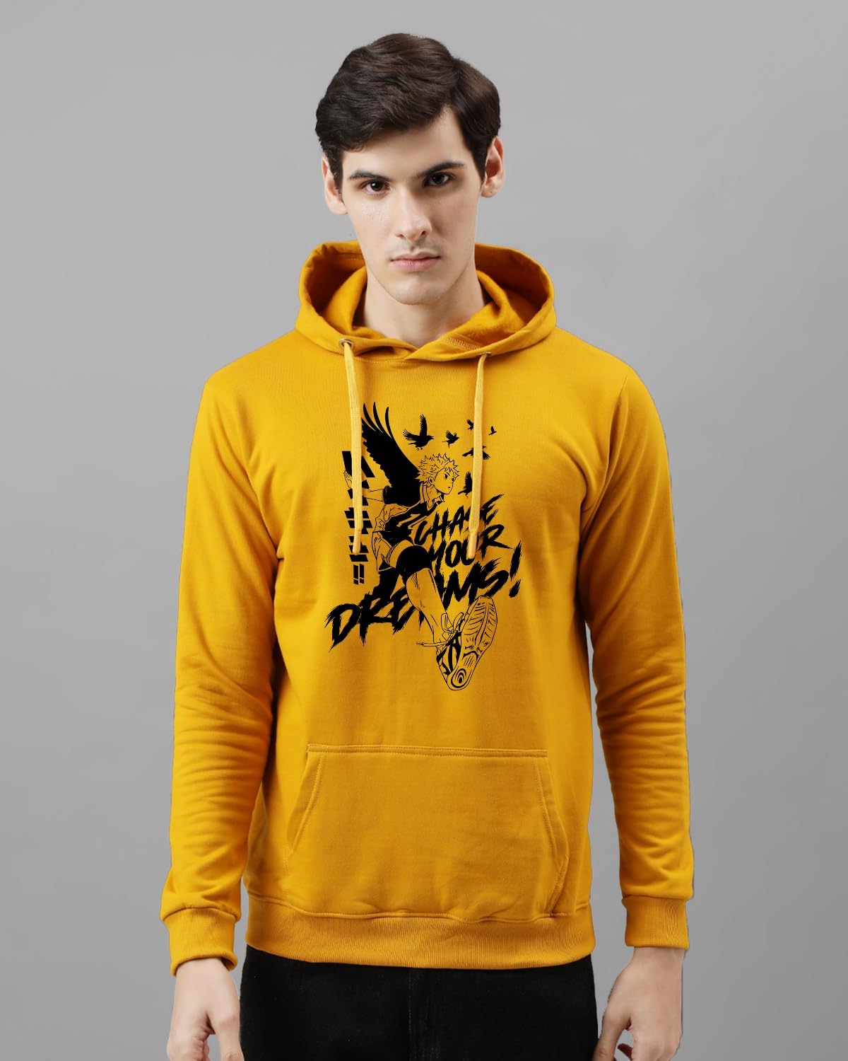 ADRO Mens Cotton Neck Hooded Sweatshirt (H24-M-DREAM-MU_Mustard