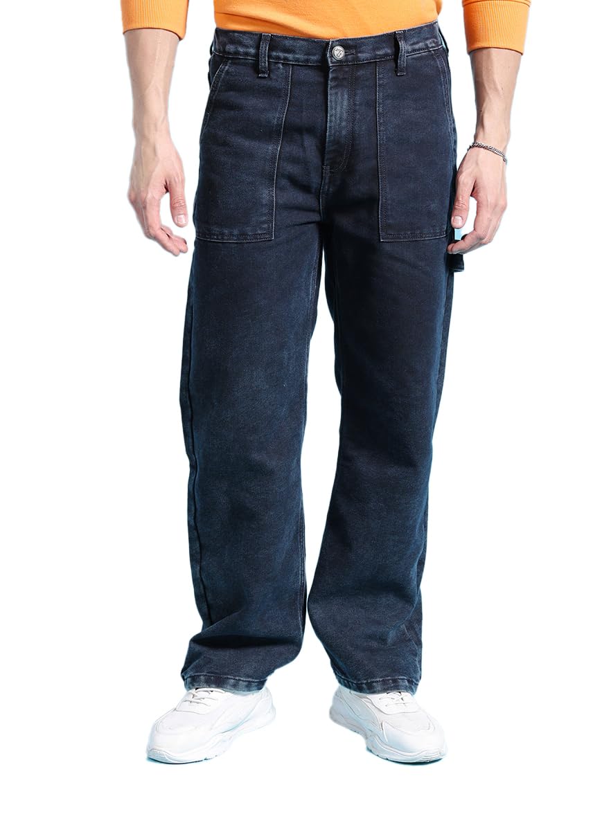 The Indian Garage Co Men Baggy Solid Mid-Rise Stretchable Jeans Dark Blue