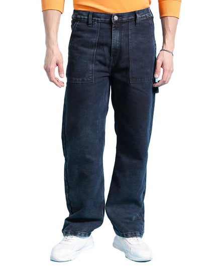 The Indian Garage Co Men Baggy Solid Mid-Rise Stretchable Jeans Dark Blue