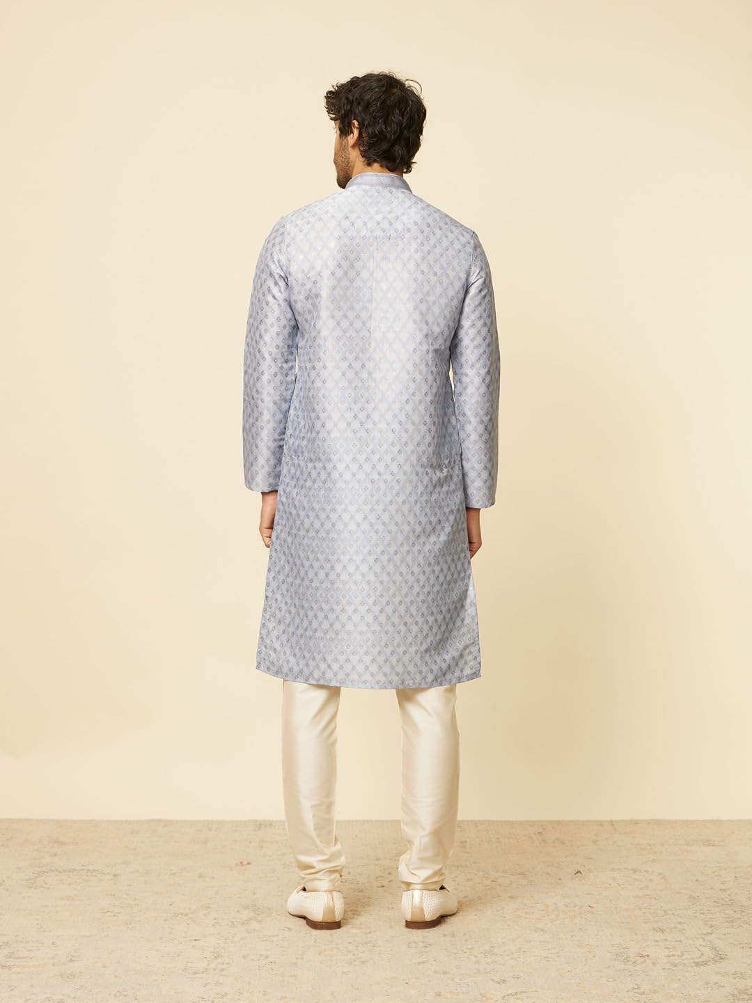 Manyavar Mens Grey Art Silk Self Design Kurta Pyjama Set