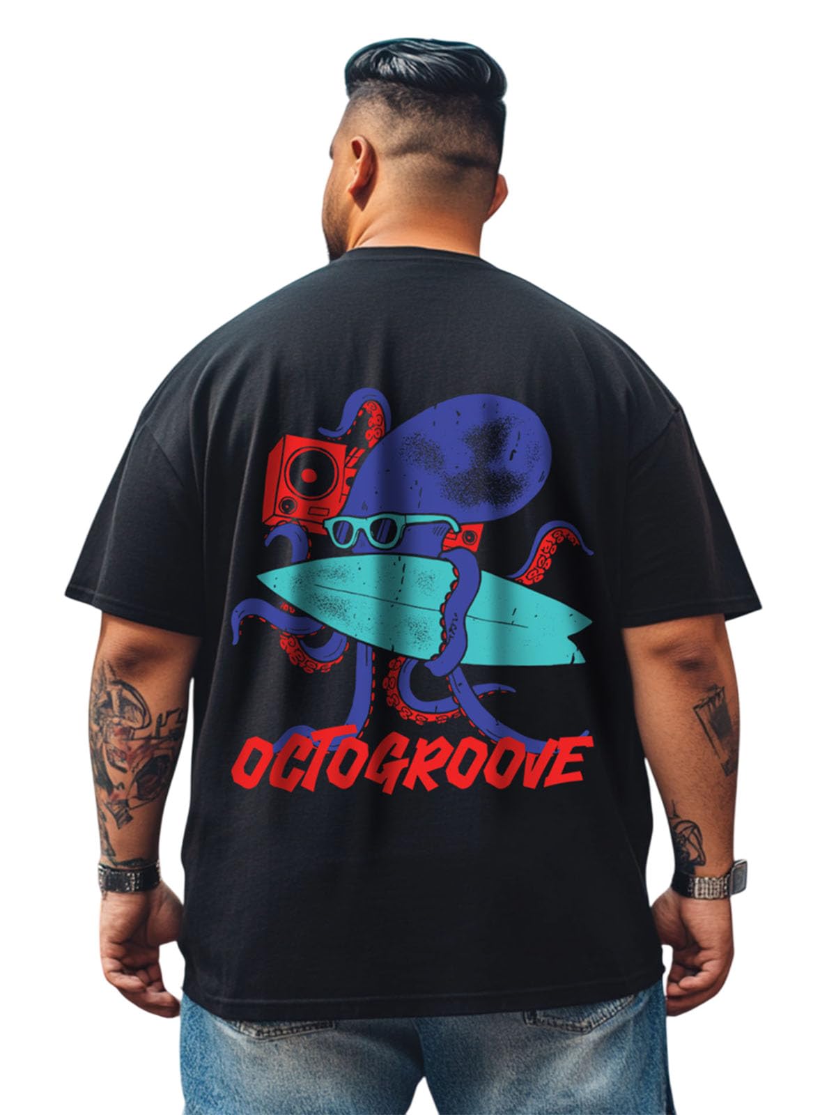Veirdo Mens 100% Cotton Oversized Baggy Fit Drop Shoulder Back Graphic Printed T-Shirt