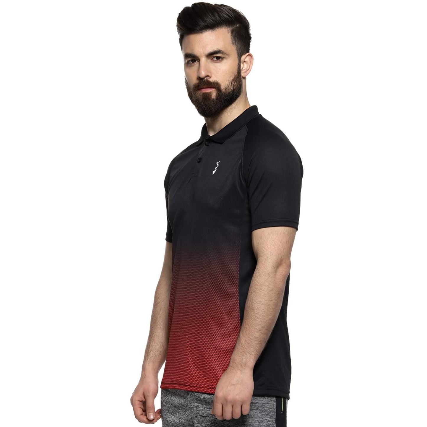 Campus Sutra Mens Ombre Polo Neck Half Sleeve Regular Fit T-Shirt for Active Wear |Black|Red| T-Shirt Crafted with Comfort Fit