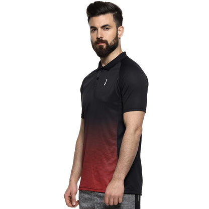 Campus Sutra Mens Ombre Polo Neck Half Sleeve Regular Fit T-Shirt for Active Wear |Black|Red| T-Shirt Crafted with Comfort Fit