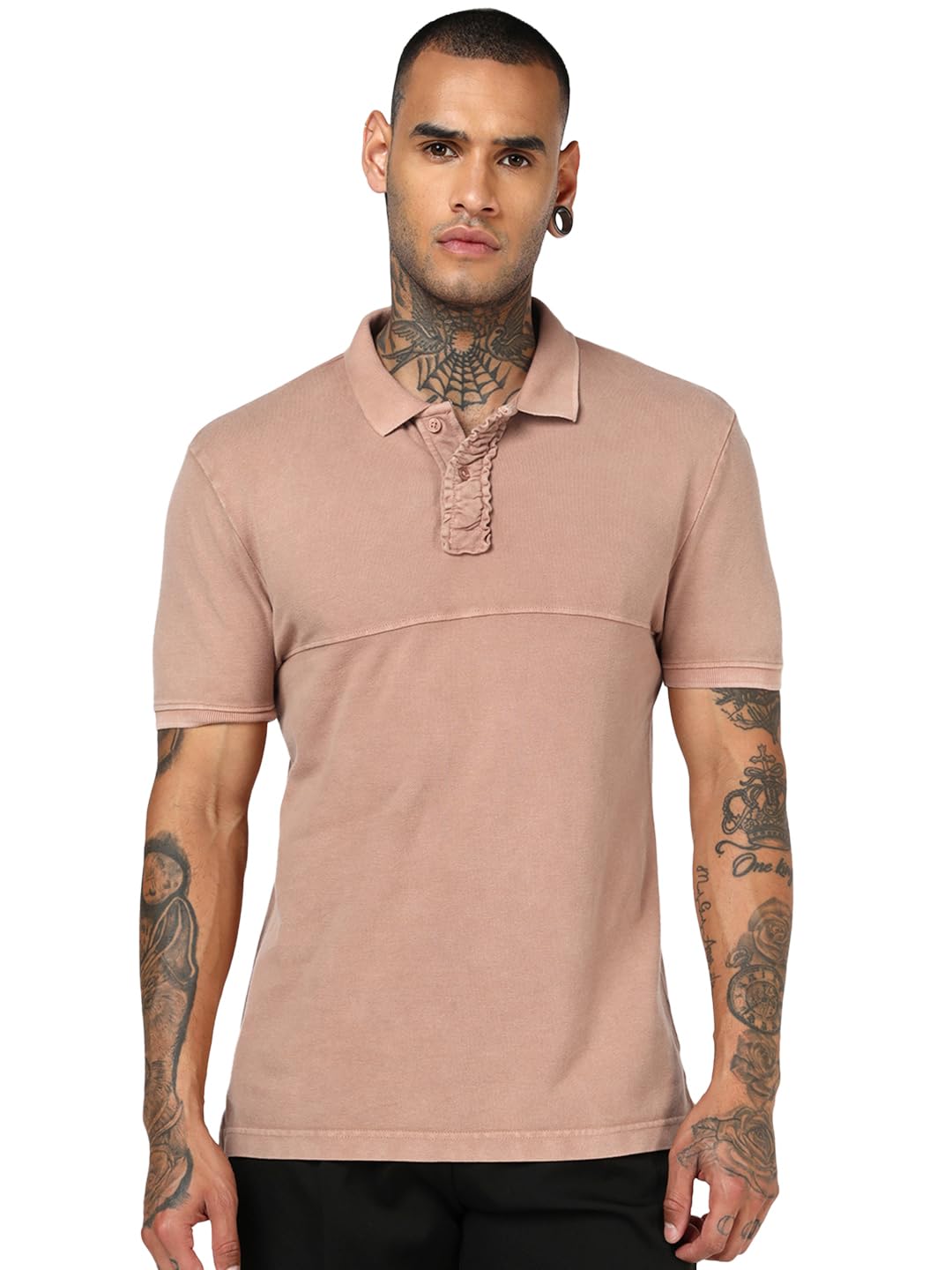 Bewakoof MenS Solid Regular Fit Half Sleeve Collar Pique T-Shirt_685380_Brown_Xl
