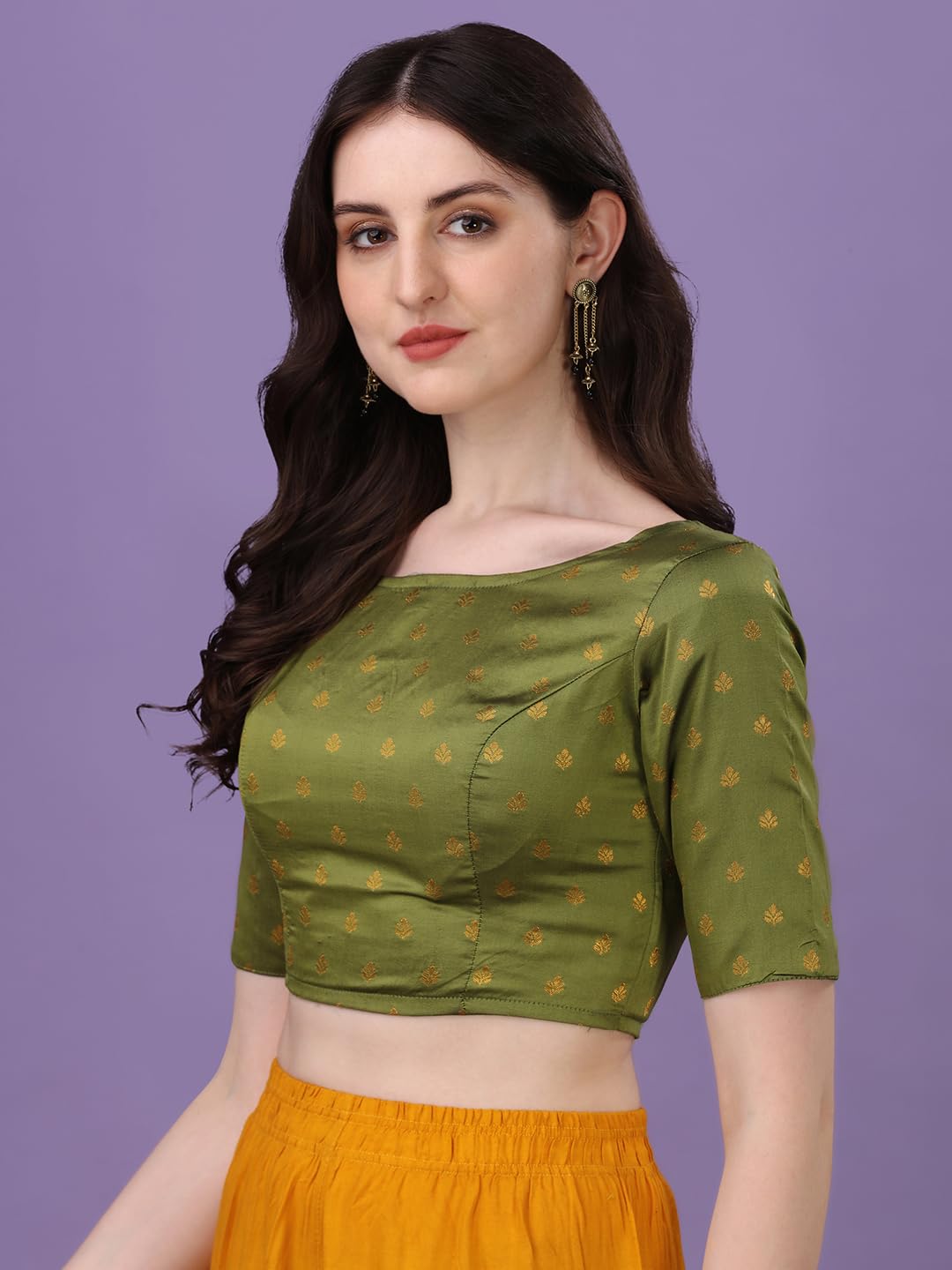 Oomph! Readymade Blouse For Women, Brocade, Green, Boat Neck