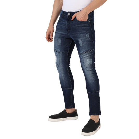 Campus Sutra Mens Classic Blue-Washed Solid Patterned Regular Fit Denim Jeans | Premium Mid-Rise Cotton Stretchable Crafted wit