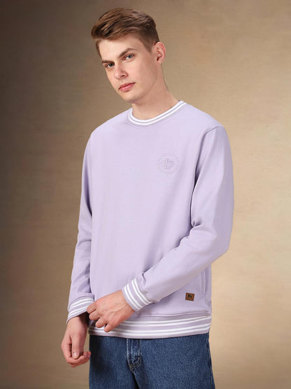 Dennis Lingo Men Solid Polycotton Regular Fit Full Sleeves Pullover Sweatshirts Lavender