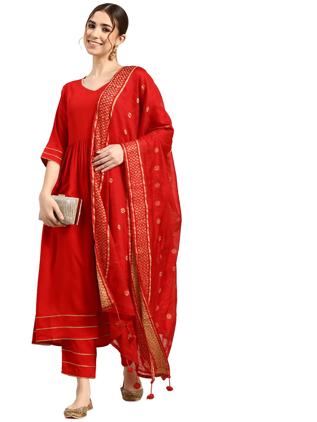 Libas WomenS Viscose Rayon Salwar Suit Set (Gs711_Red