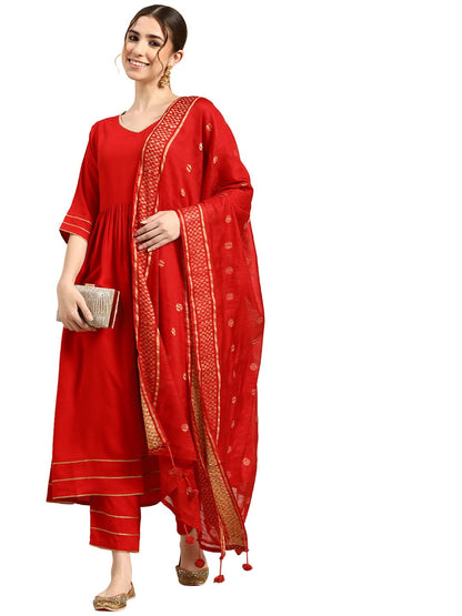 Libas WomenS Viscose Rayon Salwar Suit Set (Gs711_Red
