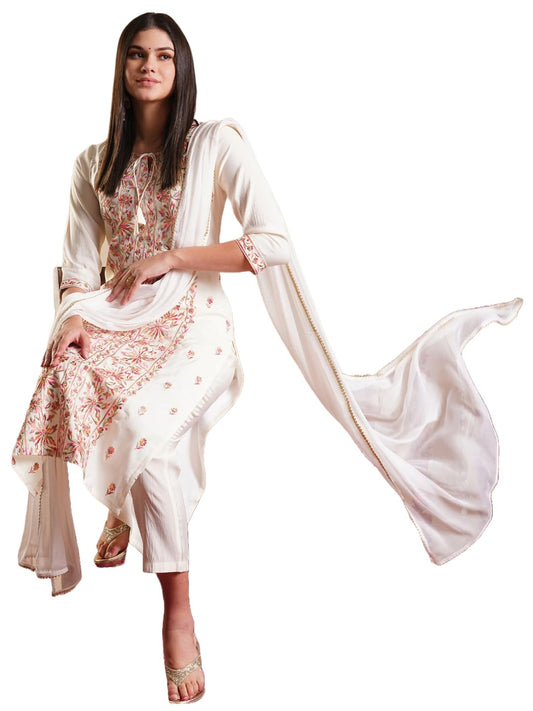 ANNI DESIGNER Women's Rayon Blend Staright Embroidered Kurta with Pant & Dupatta