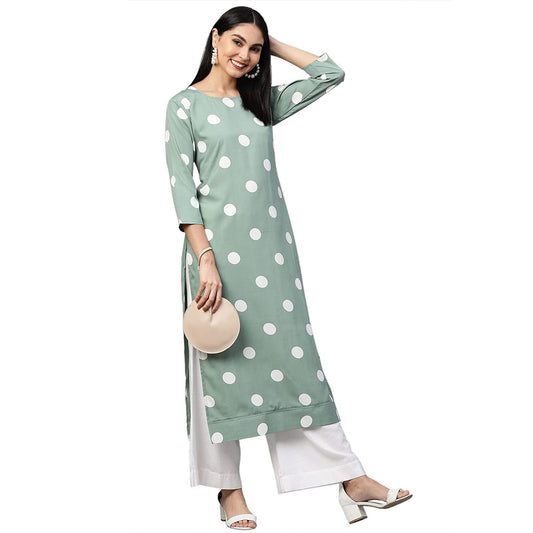 GoSriKi Women's Crepe Straight Printed Kurta (Dots Nw-GO)