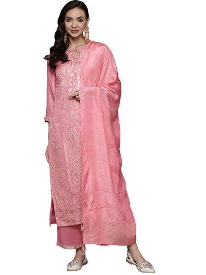 Libas WomenS Silk Blend Kurta Sets (33348O_Pink