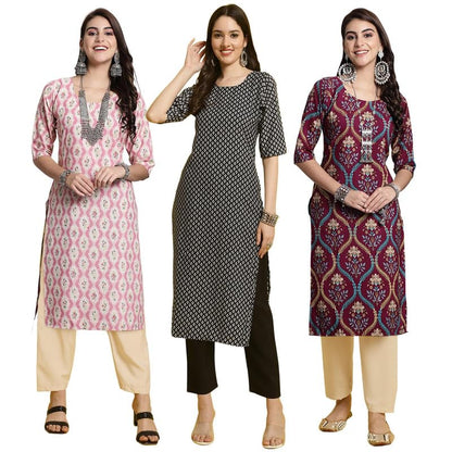 Pinkmint WomenS Crepe Printed Kurta And Pant Set (Pack Of 3)