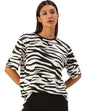 Veirdo Womens Cotton Oversize Loose Baggy Fit Drop Shoulder Round Neck Short Sleeve Zebra Animal Printed T-Shirt