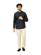 Manyavar Mens Blue Linen Short Kurta