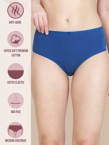 Nykd (Nyp033 Breathable Cotton Hipster Panty Set For Women (Pack Of 3) | Mid Rise, Medium Coverage With N Fresh Anti Bacterial &