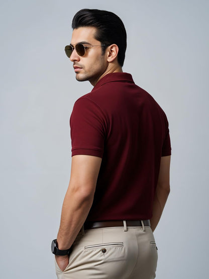 Mens Premium Cotton Polo T-Shirt | 220 GSM Soft Fabric | Casual Stylish Look | Contrast Collar Design Maroon Polo T Shirt | Polo