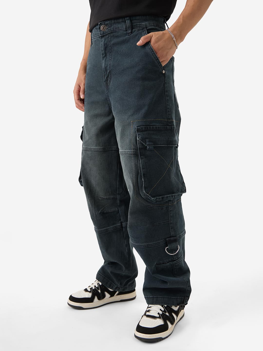 The Souled Store Comfrey Men and Boys Baggy Loose Fit Cotton Blend Utility Cargo Jeans Denim Jeans Crafted with Comfort Fit for