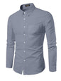 Mildin MenS Regular Cotton Blend Grey Slim Fit Solid Button Down Spread Collar Full Sleeve Curved Hemline Formal Shirt With One