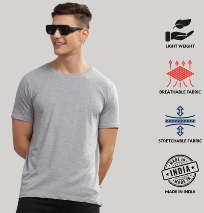 ADRO Mens Solid Regular Fit T-Shirt (RCM3-PLN-GR-GR-GR_Grey
