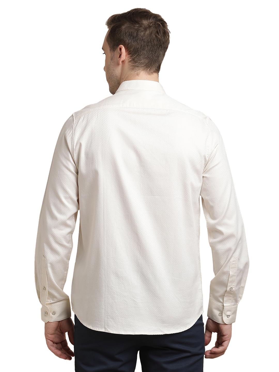 Turtle Men Giza Cotton Slim Fit Beige Dobby Print Full Sleeve Party Shirt