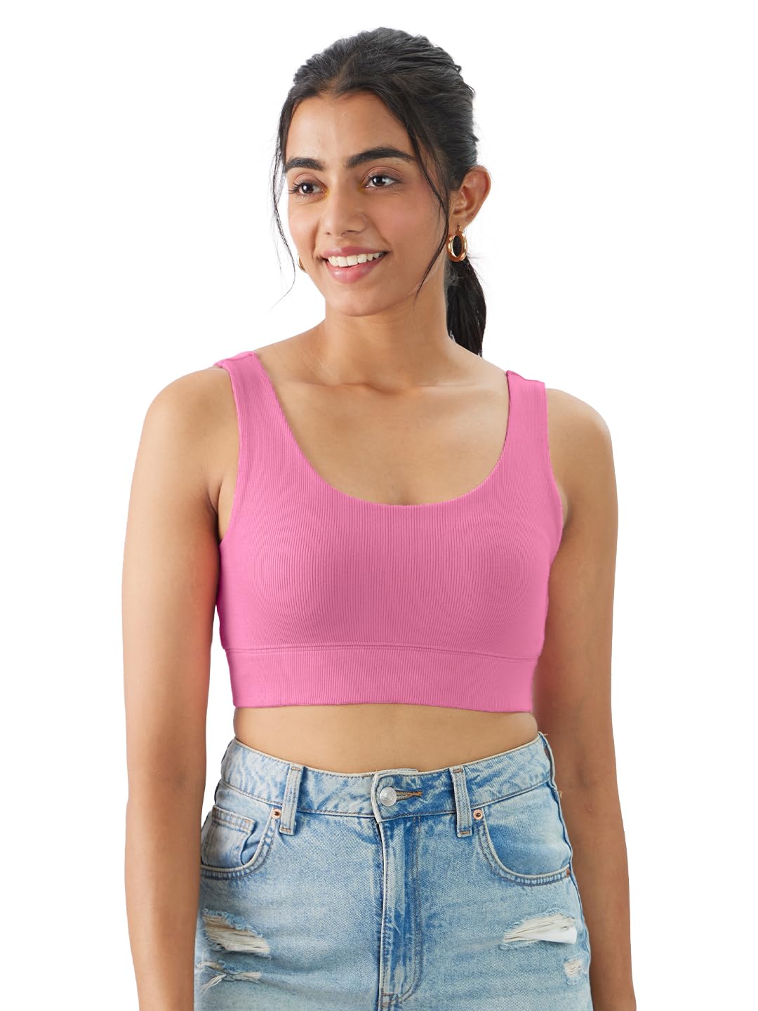 The Souled Store Solids: Flamingo Pink Women and Girls Pull On Cotton Blend Bralette Top