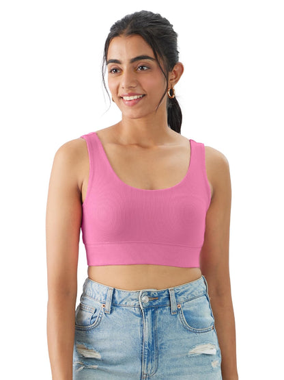 The Souled Store Solids: Flamingo Pink Women and Girls Pull On Cotton Blend Bralette Top