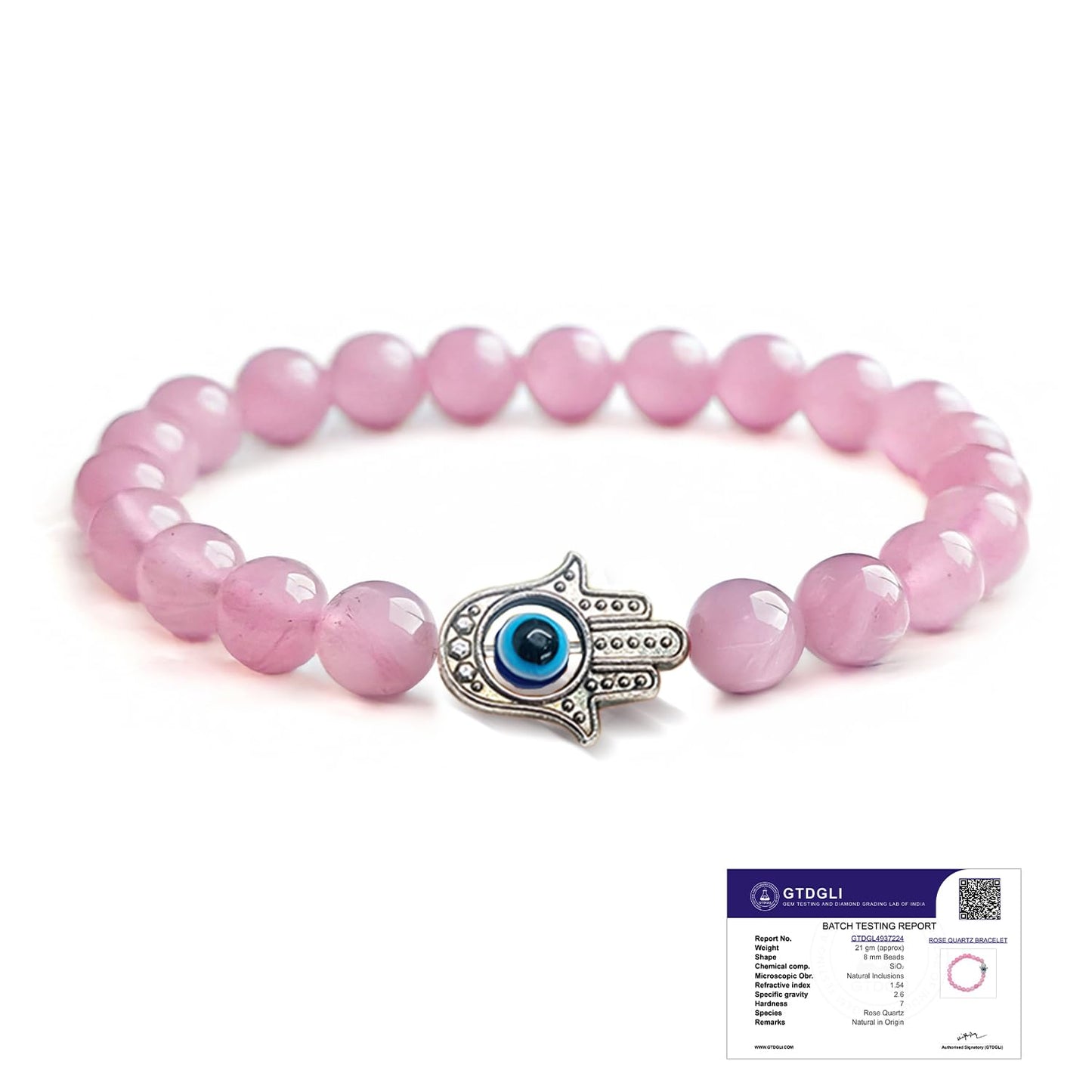 Astrotalk Love Attraction with Evil Eye Hamsa Bracelet | Rose quartz bracelet for women| Evil eye bracelet | Bracelets for Men and Women | Certificate of Authenticity | Valentine Gift for Girlfriend