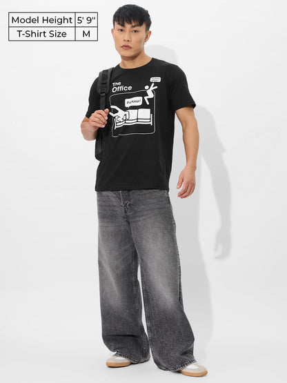The Souled Store Official The Office: Parkour Men and Boys Short Sleeves Round Neck Regular Fit Cotton T-Shirts Black