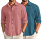 Deelmo Combo Of MenS Casual Button Down Shirts Long Sleeve Linen Shirt Fashion Textured Summer Shirts Pack Of 2