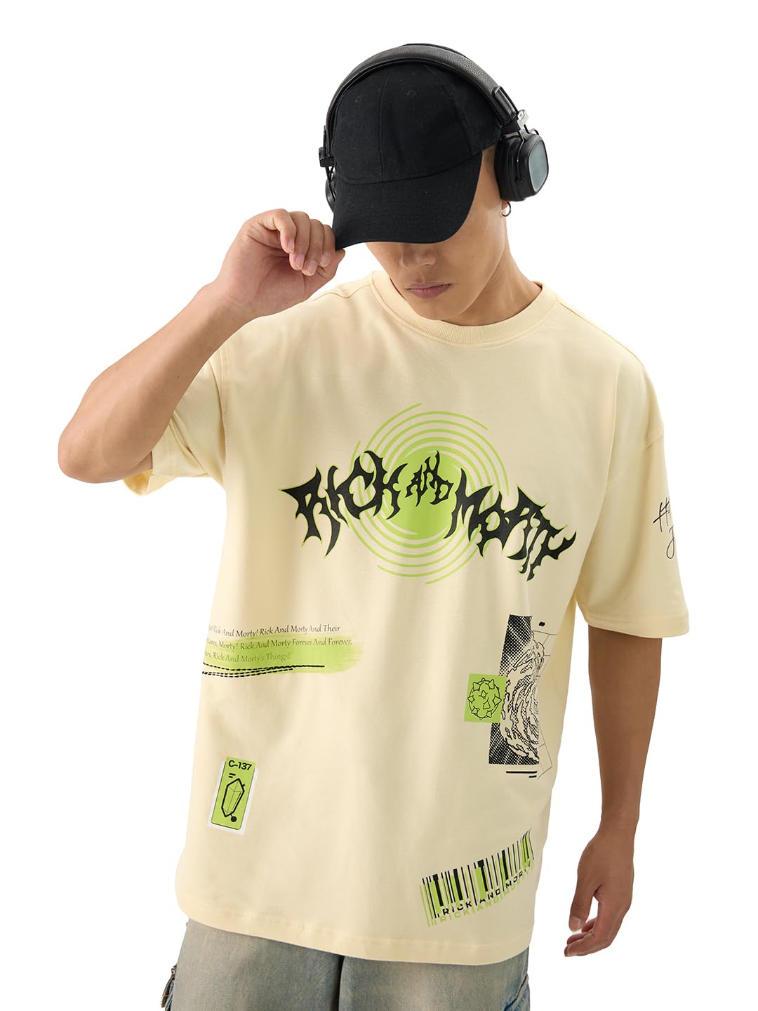 The Souled Store Official Rick & Morty: Interdimensional Men and Boys Short Sleeve Round Neck Yellow Graphic Printed Cotton Over