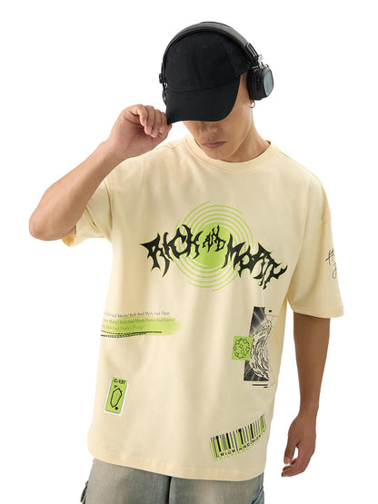 The Souled Store Official Rick & Morty: Interdimensional Men and Boys Short Sleeve Round Neck Yellow Graphic Printed Cotton Over