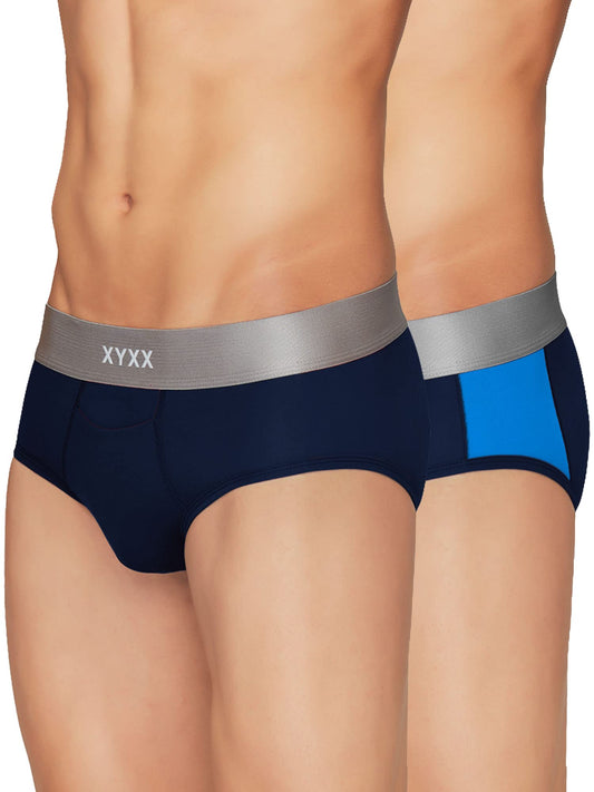 XYXX Mens Underwear Illuminati IntelliSoft Antimicrobial Micro Modal Brief Pack of 2 (Black Iris ; Black Iris & Brilliant Blue;