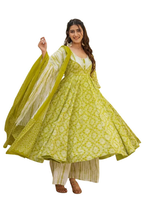Wedani Rayon Anarkali Dress for Women Green