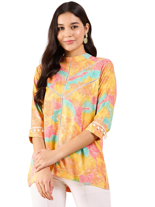 Modeve Women Multicolor Banded Collar Top