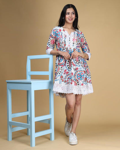 Noble Monk Women Flared Dress | 3/4 Sleeve | Crepe Fit | Midi Dress | One Piece Dress For Women