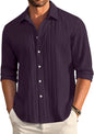 Finivo Fashion MenS Casual Cotton Plain Button Down Shirt Long Sleeve Textured Summer Beach Shirt For Men Purple