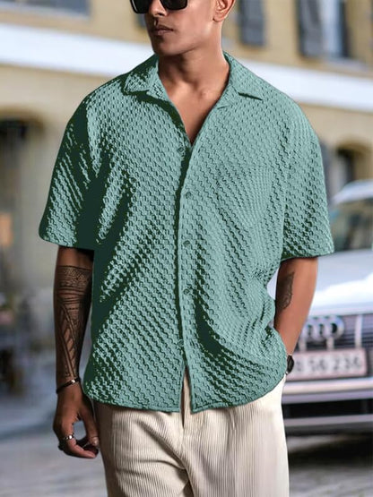 Pinkmint Bubble Textured Shirt for Men ll Half Sleeve Stylish Button Down Shirts ll Mens Pocket Shirt (Pack of 1) Mint
