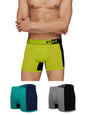 XYXX Mens Underwear Dualist IntelliSoft Antimicrobial Micro Modal Trunk Pack of 3 (Steel Grey & Black;Navigate & Black Iris;Lim