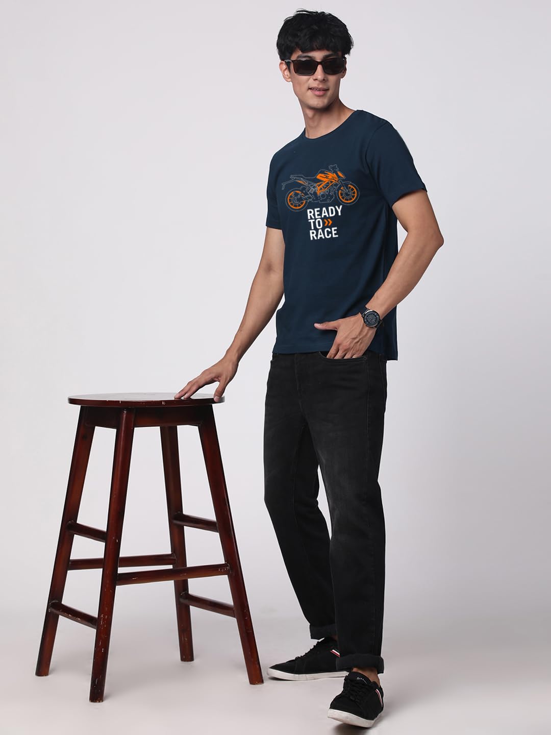 ADRO Men's Biker Design Printed 100% Cotton T-Shirt - Regular Fit, Printed T-Shirts for Men (RN24-KTM-SB_Teal)