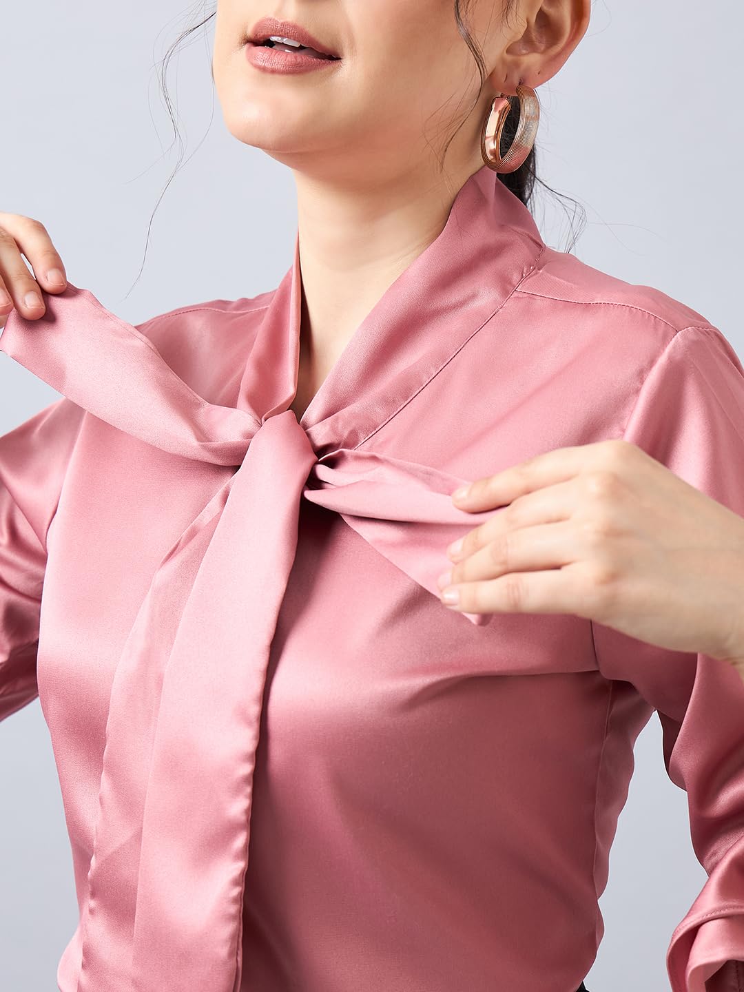 Style Quotient Women Tie-Up with Bell Sleeves Satin Top