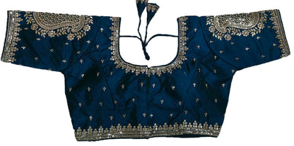 Pujia Mills Womens Readymade Blouse Embroidery Golden Zari Coding Sequence Thread Work Indian Ethnic Designer Stitched Half Slee