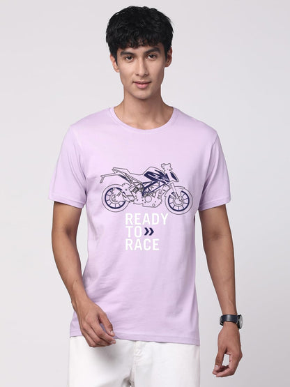ADRO Men's Biker Design Printed 100% Cotton T-Shirt - Regular Fit, Printed T-Shirts for Men (RN24-KTM-PU_Purple)