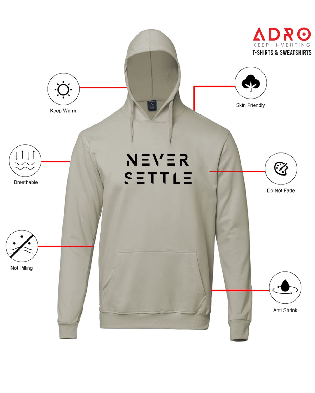 ADRO Men's Cotton Neck Hooded Sweatshirt (H22-M-SET-CH_Beige)