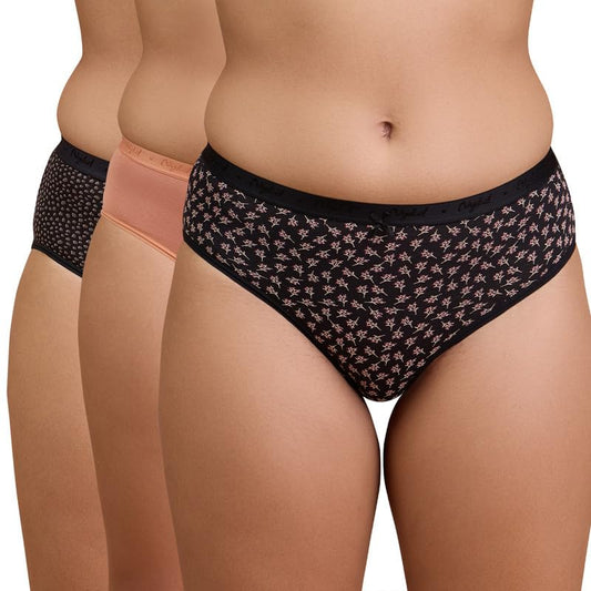 Nykd (NYP391) Breathable Cotton Hipster Panty Set for Women (Pack of 3) |Mid Waist & Medium Coverage Underwear with Anti-odour &