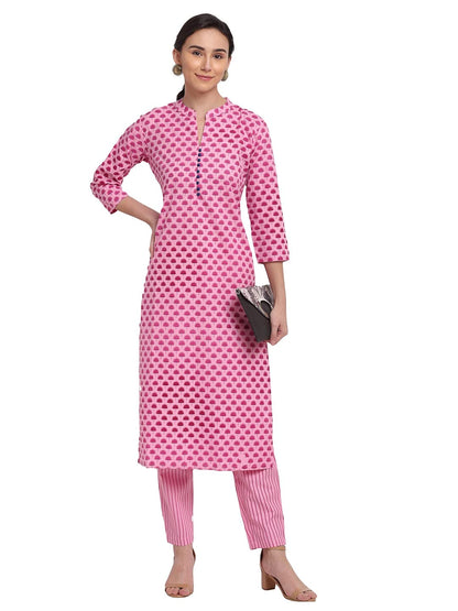 ANNI DESIGNER Womens Cotton Printed Straight Kurta with Palazzo (REVATHI Pink_XXL_Pink_XX-Large)