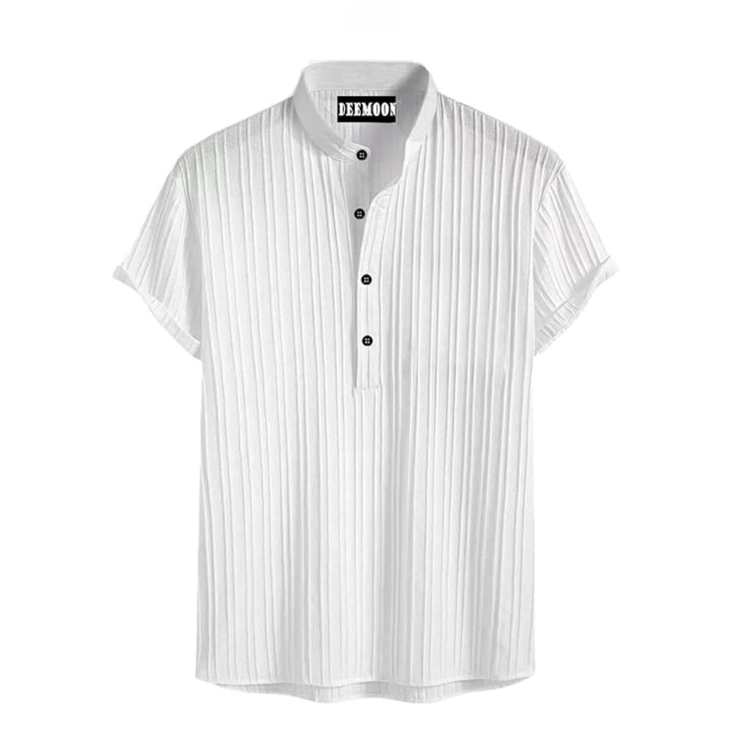 Deemoon MenS Polyster Kurta With Mandarin Collar, Half Placket Buttons, Front Pocket | Half Sleeves | Soft & Breathable Fabric