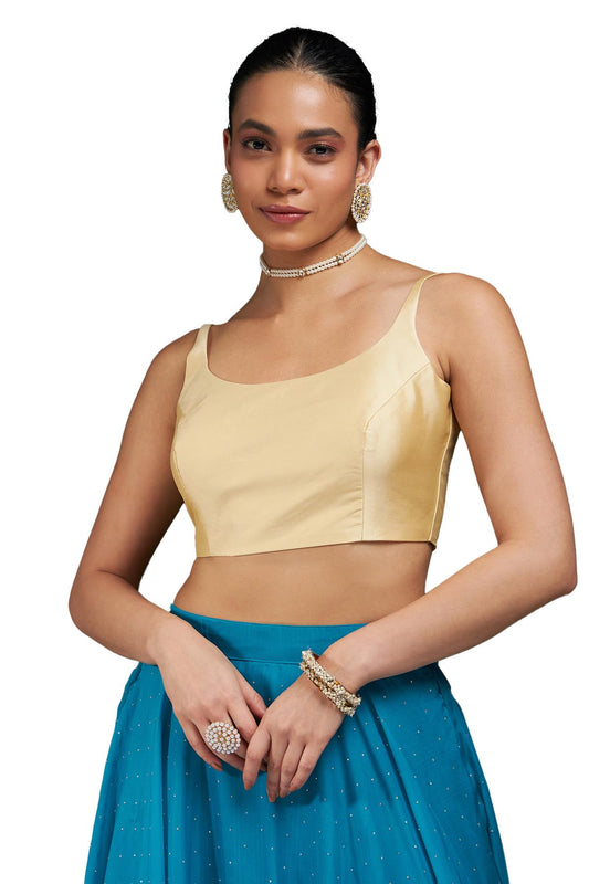 Soch Womens Beige Taffeta Solid Sleeveless Padded Blouse